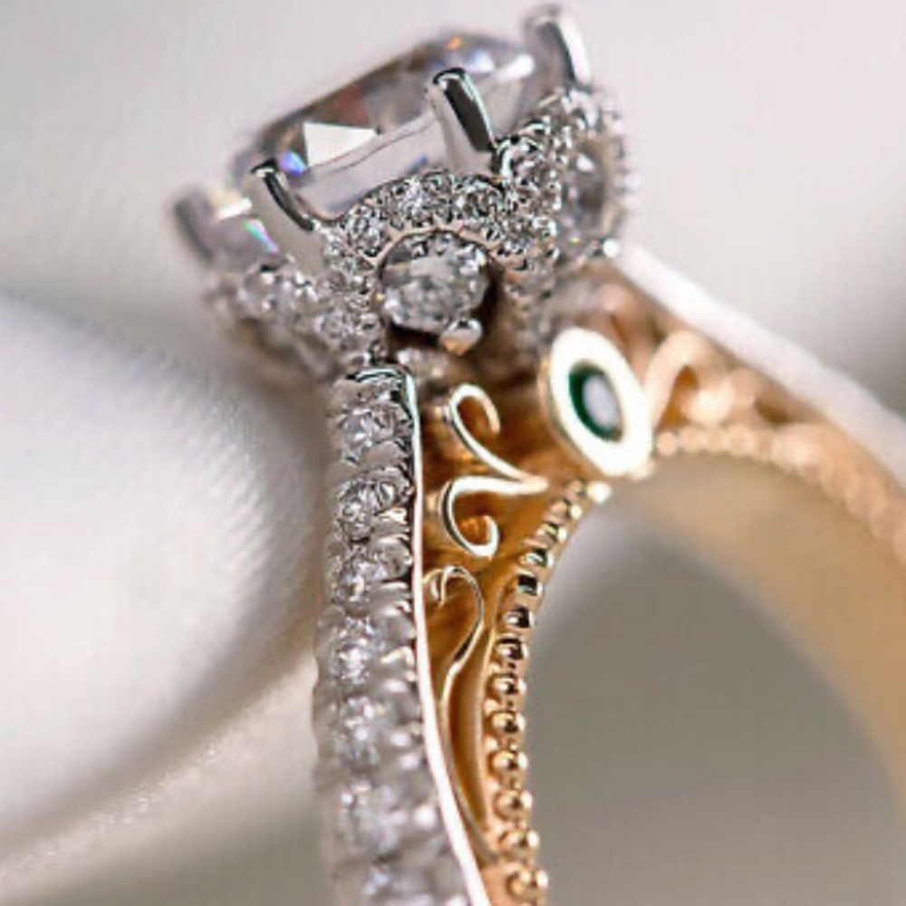 Two Tone 18k gold Plated/sterling silver Luxury Round Cut Women  Sz 6-10 - Picture 2 of 5
